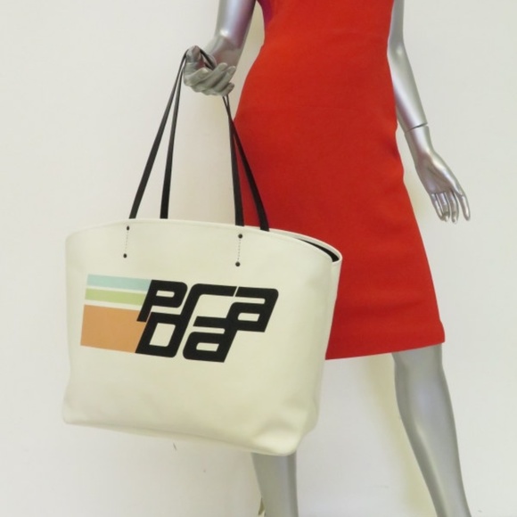 Prada Handbags - NEW Prada Canapa Logo Shopper Tote White Canvas